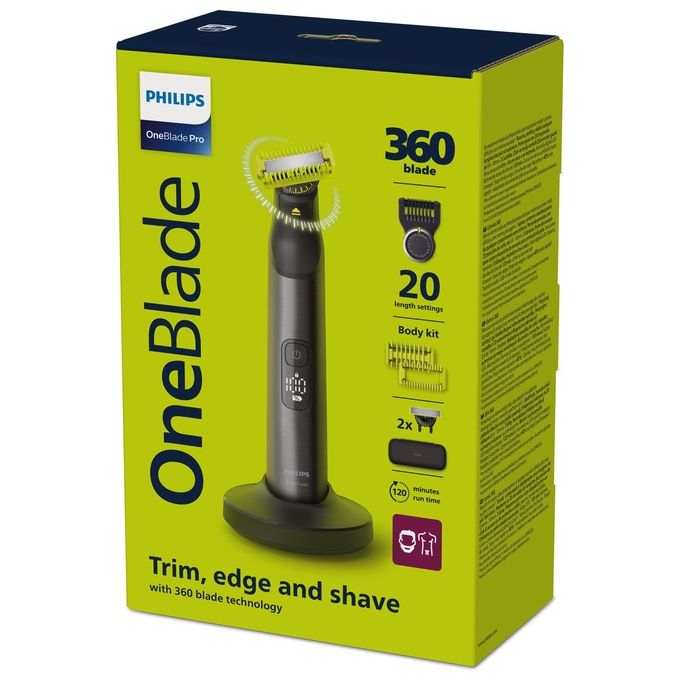 Philips QP6652 OneBlade Pro 360 Regolabarba Face Body uso Bagnato e Secco 20 livelli autonomia 120 min colore Cromo
