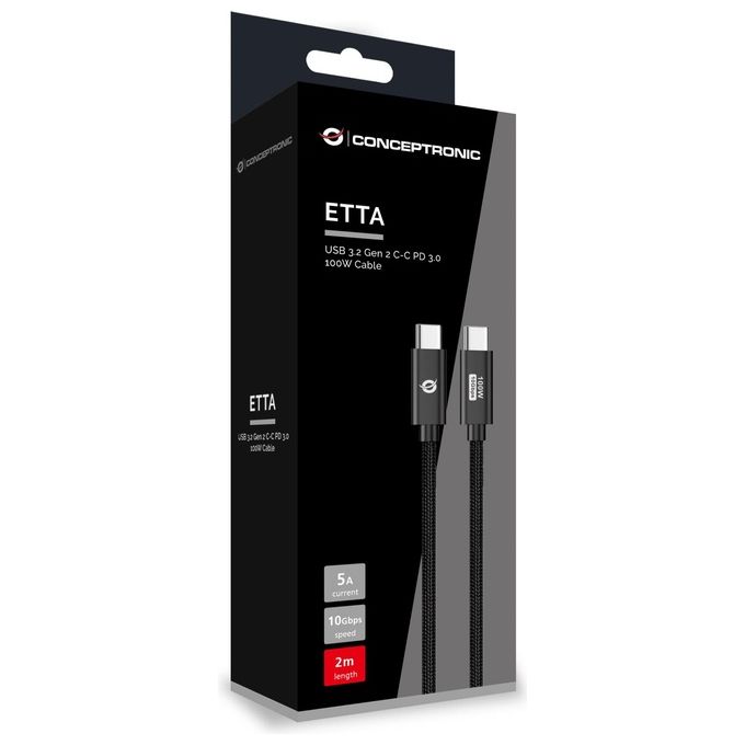 Conceptronic ETTA02B20 Cavo Usb Usb 3.2 Gen 2 (3.1 Gen 2) 2mt Usb C Nero
