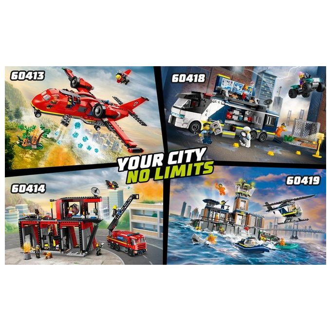 LEGO City 60414 Caserma dei Pompieri e Autopompa con Camion Giocattolo, 6 Minifigure, Cane e Accessori, Gioco per Bambini 6+