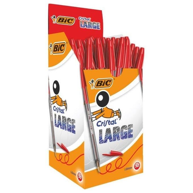 BIC 951625 Penna a Sfera con Cappuccio Cristal Large 1.6mm Rosso Confezione 50 Pezzi