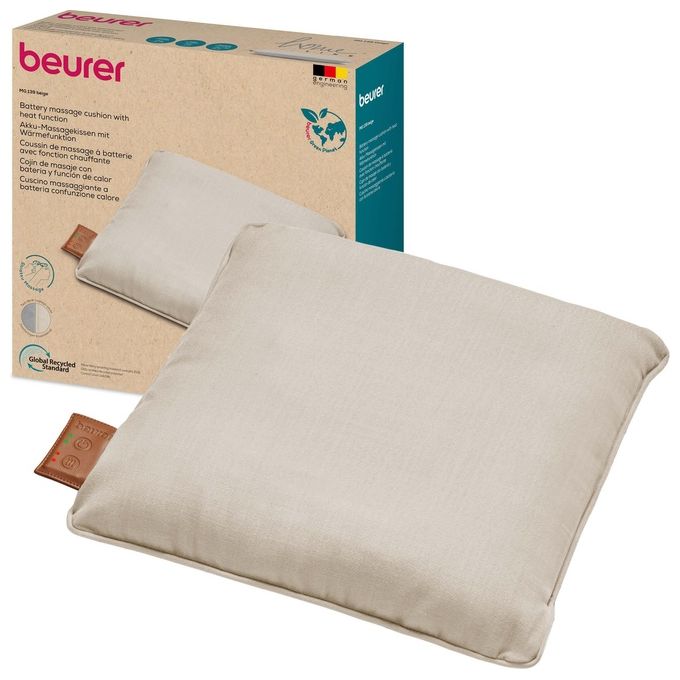 Beurer MG 139 – Cuscino massaggiante Shiatsu, tecnologia a impastamento con funzione calore, alimentazione a rete, uso per schiena-collo, rivestimento morbido, colore Beige