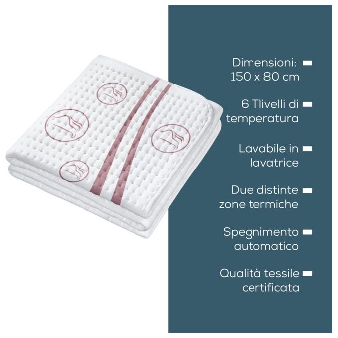 Beurer UB 90 Coprimaterasso Termico Singolo 150x80cm 60W Regolazione Separazione 2 Zone Lavabile
