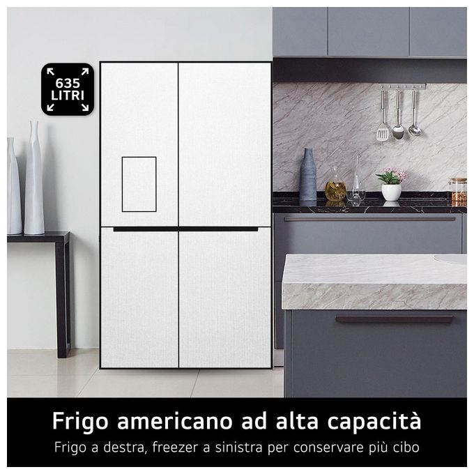 LG InstaView GSGV80PYLD.APYQEUR Frigorifero Side by Side 635 Litri Classe D No Frost Dispenser con allaccio Argento