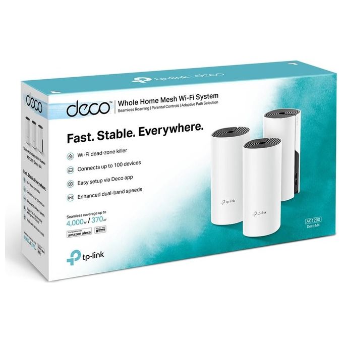TP-Link Deco M4 WiFi Mesh Dual Band AC1200 2 Porte Ethernet Gigabit Modalita' Router e Access Point Parental Control 3 Pezzi con Copertura fino a 370 m2