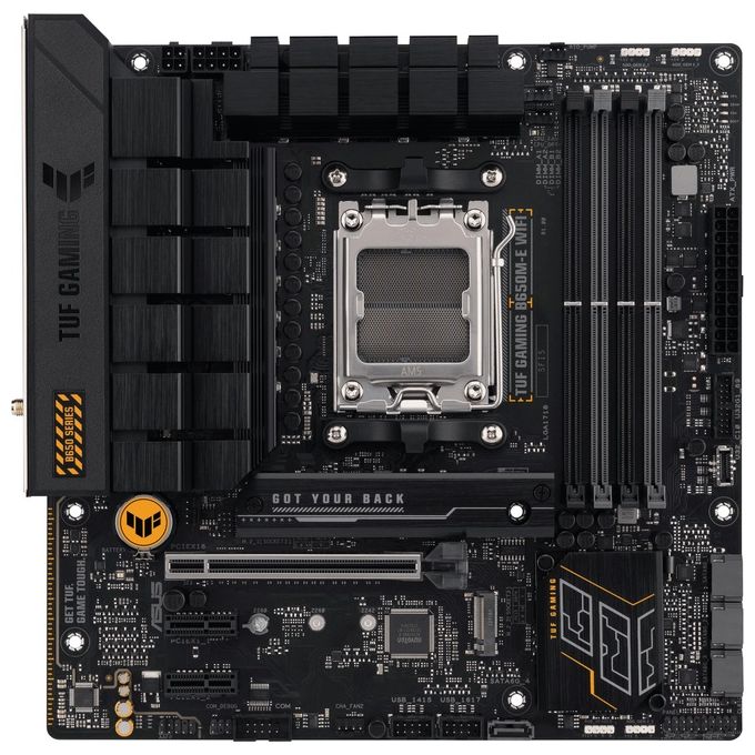 ASUS TUF GAMING B650M-E WIFI Scheda madre AMD mATX 82 DrMOS DDR5 PCIe 5.0 2 slot M.2 Wi-Fi 6 Ethernet Realtek 2.5Gb 2 DisplayPort HDMI USB Type-C Cancellazione del rumore AI e Aura Sync
