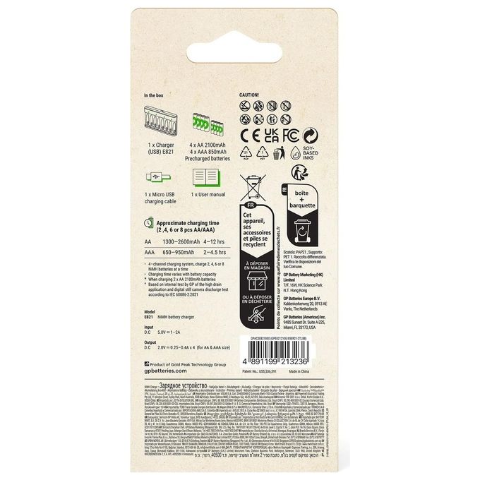 GP Batteries ReCyko E821 8-Fold Round Batterie Charger4xAA 2100mAh-4xAA 850mAh