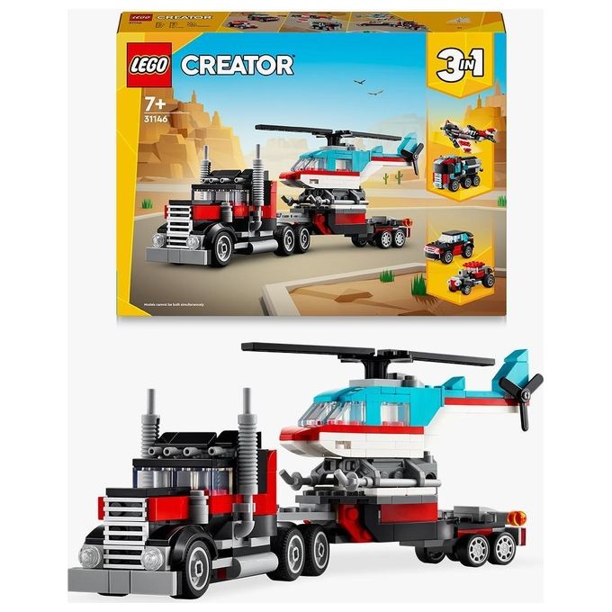 LEGO Creator 31146 3in1 Autocarro con Elicottero, Giochi per Bambini 7+ Anni Ricostruibile in Aereo e Cisterna o Auto e SUV