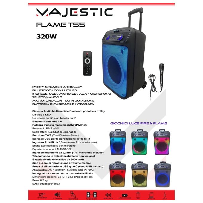 Majestic Casse Attive Trolley Flame T55 nero
