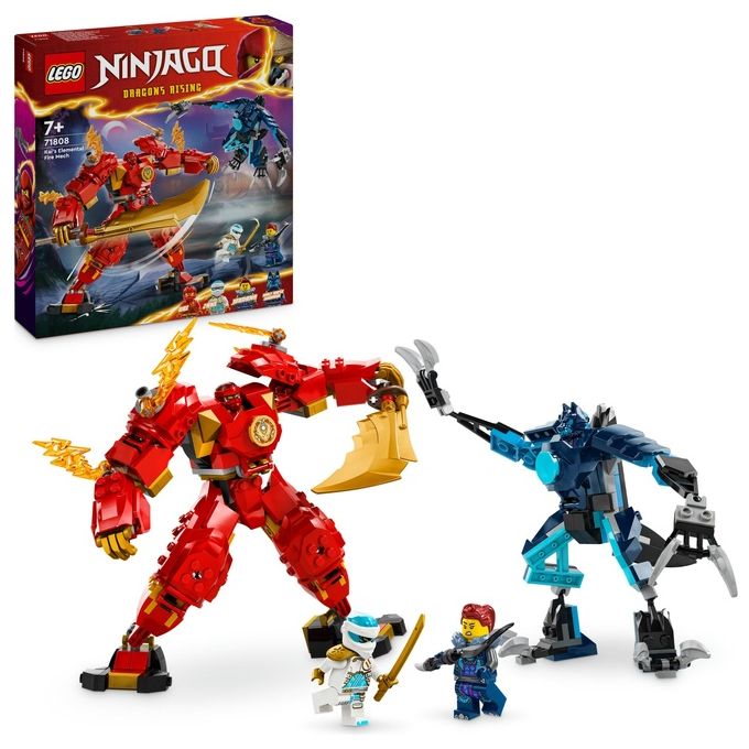 LEGO NINJAGO 71808 Mech Elemento Fuoco di Kai, Giochi per Bambini di 7+ Anni con 2 Action Figure da Costruire e 4 Minifigure