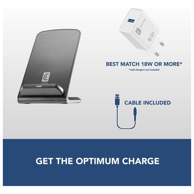 Cellularline Easy Stand Wireless Charger Caricabatterie Wireless con Certificazione Qi Nero