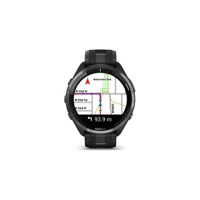 Garmin Forerunner 965 1.4'' Amoled GPS Sport Salute Notifiche Lunetta in titanio DLC grigio carbonio con cassa nera e cinturino in silicone nero-grigio polvere