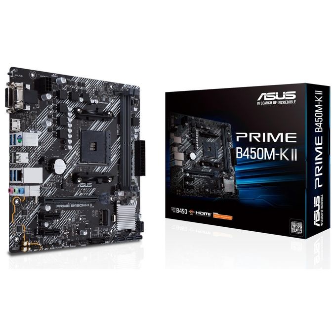 ASUS PRIME B450M-K II, Scheda madre micro ATX AMD B450 (Ryzen AM4) con supporto M.2, HDMI-DVI-D-D-Sub, SATA 6 Gbps, 1 Gb Ethernet, USB 3.2 Gen 1 Type-A, BIOS FlashBack