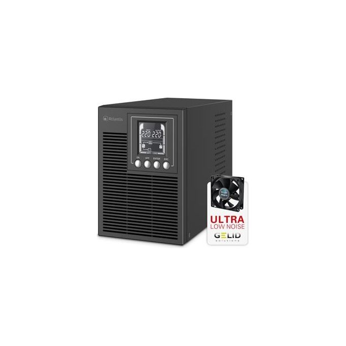 Atlantis A03-OP1002XLN UPS OnLine 88% Piu' Silenzioso Gruppo di Continuita' Server Doppia conversione Onda Sinusoidale Pura 1000VA 700W, Ventola Low Noise Gelid 23,6 dbA,USB,2 Schuko + 1 IEC, 2x12V-9Ah