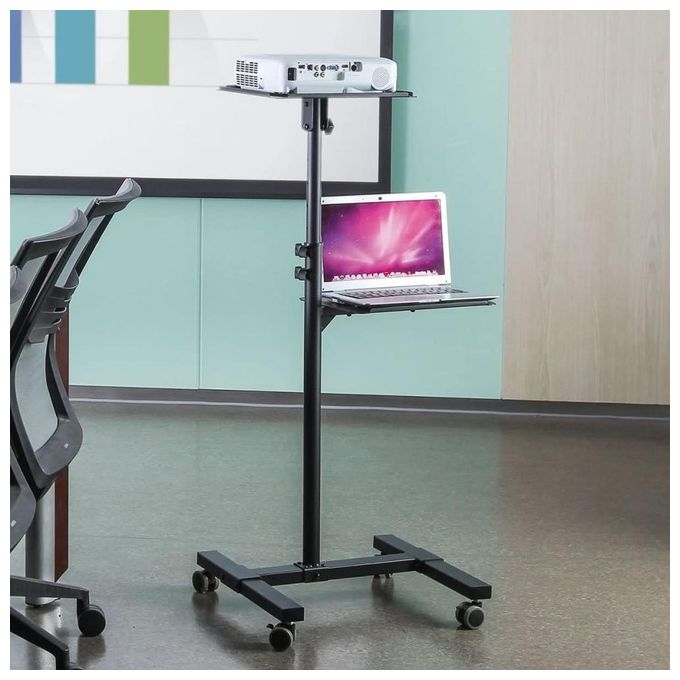 Techly 362145 Carrello per Proiettore Notebook Regolabile con Mensola Nero