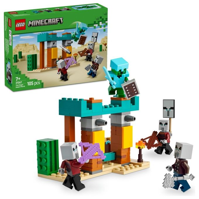 LEGO Minecraft Pattuglia nel Deserto della Bestia Gioco di Ruolo per Bambini e Bambine da 7 Anni in su con 4 Personaggi del Videogioco Funzione Spara Missili Armi Giocattolo e Tesoro 21267