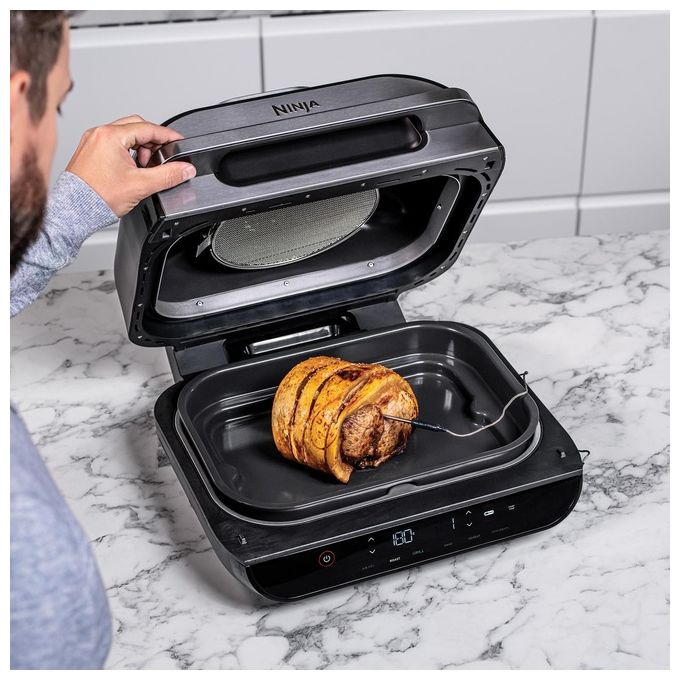 Ninja Foodi AG551EU Max Griglia e Friggitrice ad Aria con Sonda Digitale da Cucina 3.8 Litri 6 Funzioni di Cottura 2460 W Grigio-Argento