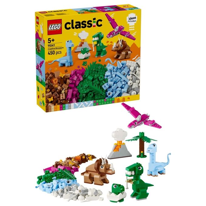 LEGO 11041 Dinosauri Creativi Set di Costruzioni con 450 Pezzi per Bambini 5+ Anni con T. rex Triceratopo Pterosauro Brontosauro e Cucciolo nell'uovo colore Multicolore