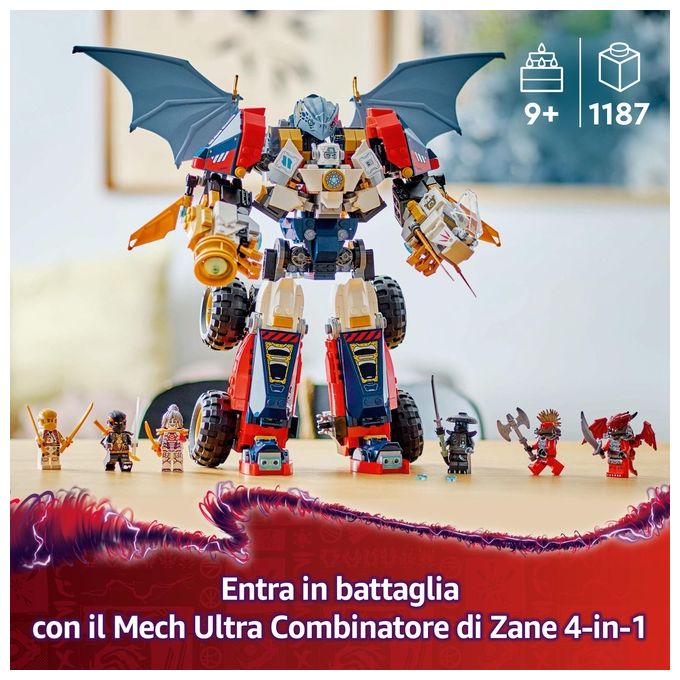 LEGO 71834 NINJAGO Mech Ultra Combinatore di Zane Set da Costruzione 4 in 1 con 6 Minifigure e 1187 Pezzi colore Multicolore