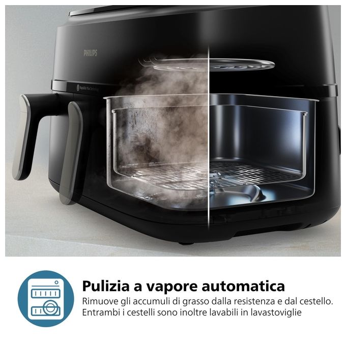 [ComeNuovo] Philips Airfryer Serie 5000 Friggitrice ad aria con doppio cestello 9.0 Litri e cottura a vapore