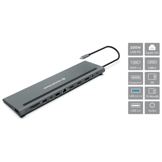 Conceptronic DONN17G Replicatore di Porte e Docking Station per Notebook Cablato USB 3.2 Gen 1 Type-C Grigio