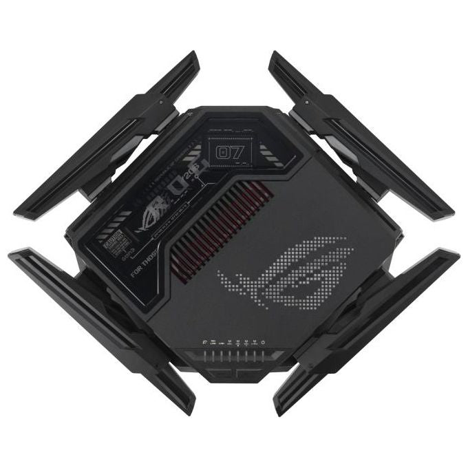 ASUS ROG Rapture GT-BE98 Router WiFi 7 Quad Band 320 MHz 4096-QAM Multi-link Doppie porte 10G WAN di backup Sicurezza di Rete supporto AiMesh Nero