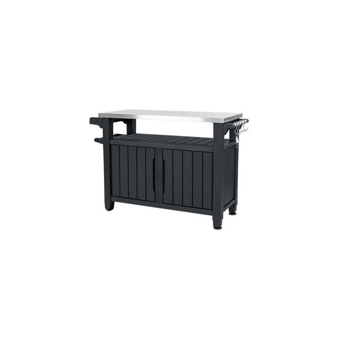 Keter tavolino in resina per BBQ con due ruote e due ante 123,70x54x90h UNITY XL grafite