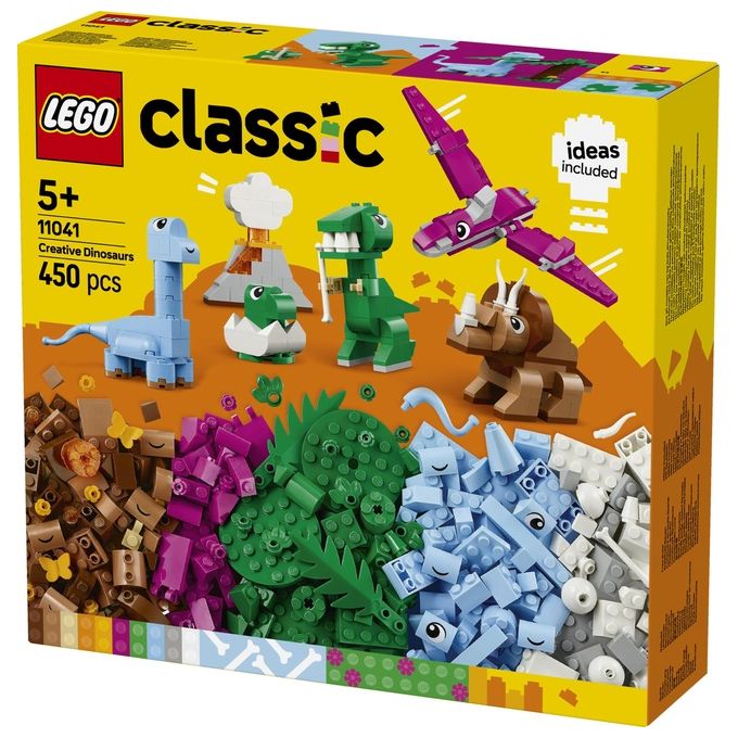 LEGO 11041 Dinosauri Creativi Set di Costruzioni con 450 Pezzi per Bambini 5+ Anni con T. rex Triceratopo Pterosauro Brontosauro e Cucciolo nell'uovo colore Multicolore