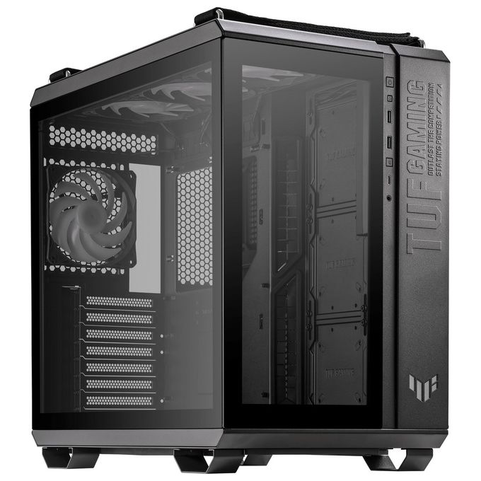 ASUS TUF GAMING GT502 PLUS TG ARGB BLACK Case per PC Gaming Mid ATX Doppia camera Pannelli Laterali Senza Attrezzi USB 3.2 Gen2 Type-C 4 ventole ARGB preinstallate Nero