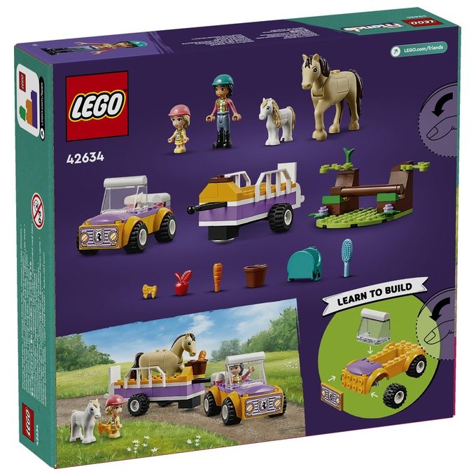 LEGO Friends 42634 Rimorchio con Cavallo e Pony, Giocattolo per la Cura degli Animali con 2 Mini Bamboline, Giochi Bambini 4+