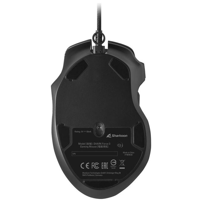 Sharkoon SHARK Force 3: il mouse da gioco definitivo con 12.800 DPI 8 pulsanti e illuminazione RGB - Ergonomico e adatto a tutti i tipi di impugnatura