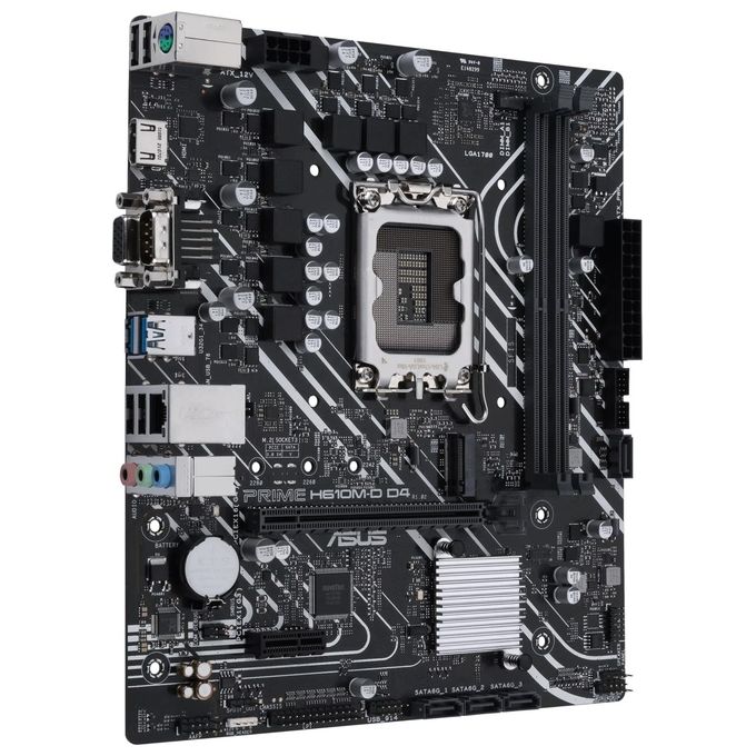 ASUS PRIME H610M-D D4 Scheda Madre mATX, Intel H610, LGA1700, DDR4, PCI 4.0, Realtek 1Gb Ethernet, Realtek 7.1 Surround, 1xM.2, 4xSATA 6GB-s, USB 3.2 Gen 1, Armoury Crate, Nero