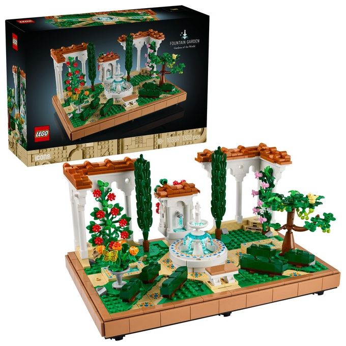 LEGO Icons 10359 - Giardino con Fontana, Set da Costruzione Decorativo 1302 Pezzi, Fontana a 2 Livelli, Pergolati Fioriti, Moduli Personalizzabili, Eta' 18+