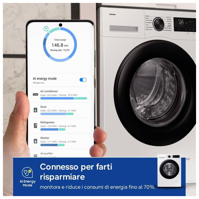Samsung WW90CGC04DAEET Crystal Clean Lavatrice Carica Frontale 9 Kg 1400 rpm Classe A EcoBubble Digital Inverter Wi-Fi (85x60x55 cm) colore Bianco