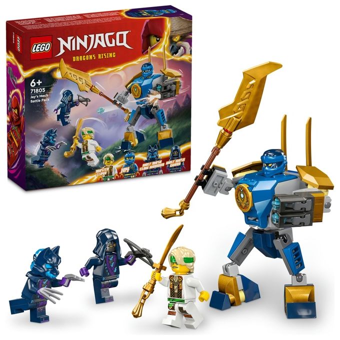 LEGO NINJAGO 71805 Pack Mech da Battaglia di Jay, Giochi per Bambini 6+, Action Figure Giocattolo da Costruire e 4 Minifigure