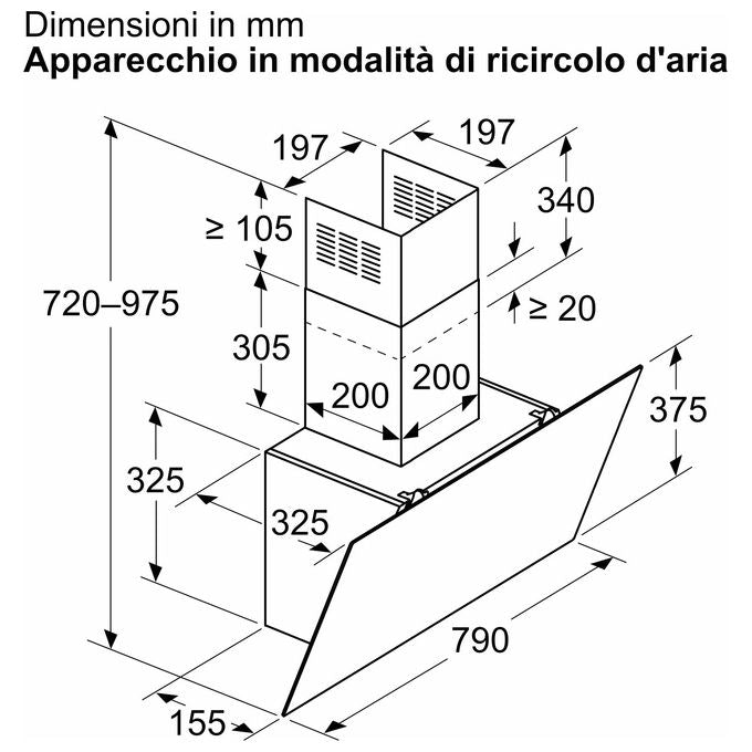 Bosch Serie 2 DWK85DK60 Cappa a muro filtrante design inclinato 80 cm Classe A  3 velocita' Nero