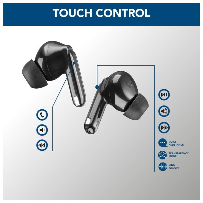 Cellular Line ECLIPSE Auricolari In-Ear Wireless con Custodia di Ricarica Bluetooth con Tecnologia ANC ed ENC Playtime Totale 18 Ore Nero