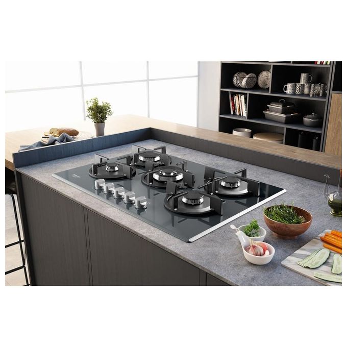 Hotpoint HAGD 72S-MR Linea Estetica Diamond Piano Cottura a Gas 5 Zone Griglie in Ghisa 73cm Specchio