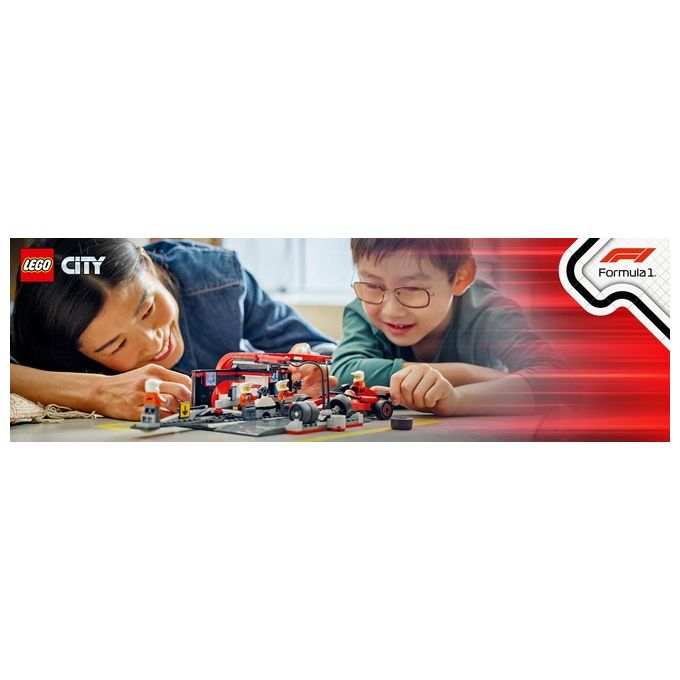 Lego 60443 City Formula 1 Set da Costruzione Pit Stop e Meccanici con Monoposto Ferrari F1 322 Pezzi 5 Minifigure eta' 6+