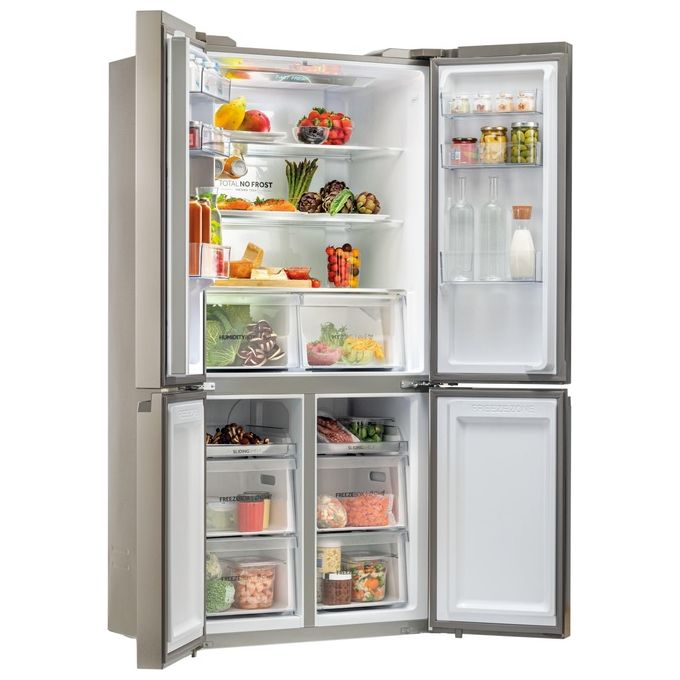 Haier HCR5919ENMM Frigorifero Americano Side by Side 643 Litri Classe E No Frost colore New Platinum Inox Cube 90 Serie 5