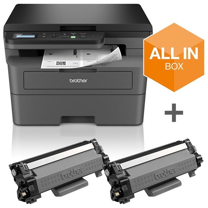 Brother DCPL2627DWXLRE1 Stampante Multifunzione laser 3 in 1 (Print, Scan, Copy) a 32 ppm. 128 MB. Duplex automatico. Scansione simplex. Display LCD da 2 righe. WiFi. 250 pagine cassetto std - Slot alimentazione manuale a foglio singolo. 6k Inbox.
