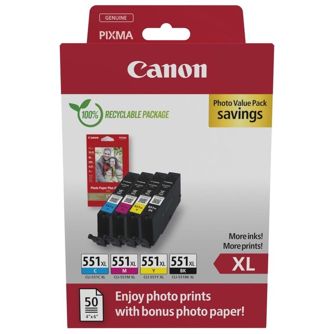 Canon CLI-551XL BK-C-M-Y Cartuccia D'inchiostro Photo Value Pack