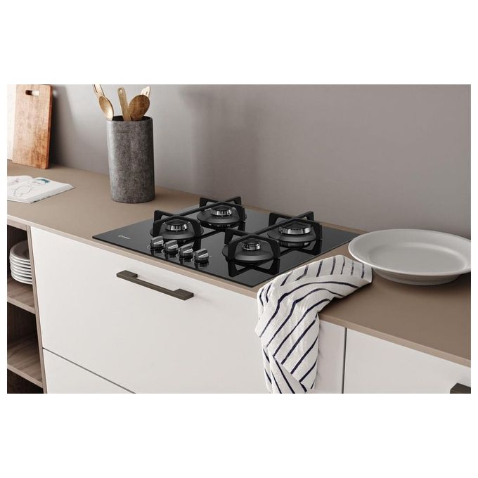Indesit ING 61T-BK Piano Cottura a Gas 4 Zone Griglie	in Ghisa 59 cm Nero