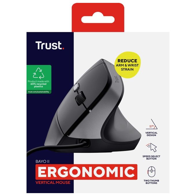 Trust Bayo II Mouse Ergonomico Mano Destra Usb Tipo A 2400 Dpi