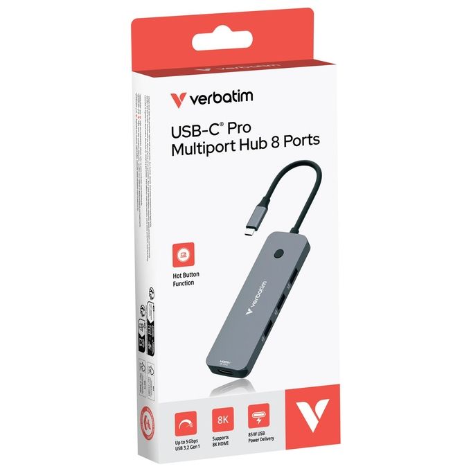 Verbatim CMH-08 Multiport Hub 5 Porte USB Tipo-C 5000 Mbit-s Argento