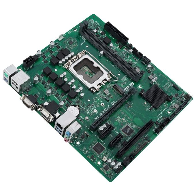 ASUS PRO H610M-C D4-CSM Scheda Madre mATX, Intel H610, LGA1700, DDR4, PCI 4.0, LAN Intel 1Gb, Realtek 7.1 Surround, 1xM.2, 4xSATA 6GB-s, USB 3.2 Gen 1, ASUS Control Center Express, Nero