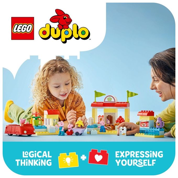 LEGO DUPLO Il Supermercato di Peppa Pig con 4 Personaggi, Set con Macchina Giocattolo e Negozio da Costruire in Mattoncini