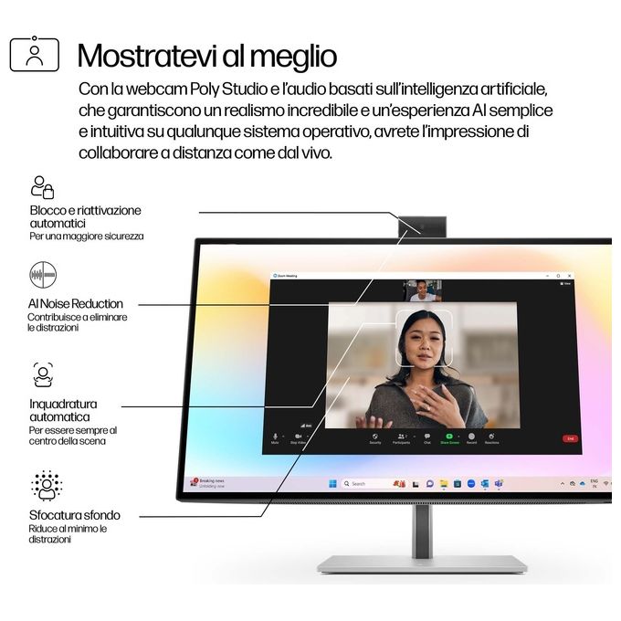 HP Monitor Serie 7 Pro 4K per Videoconferenze da 27'' 727pm