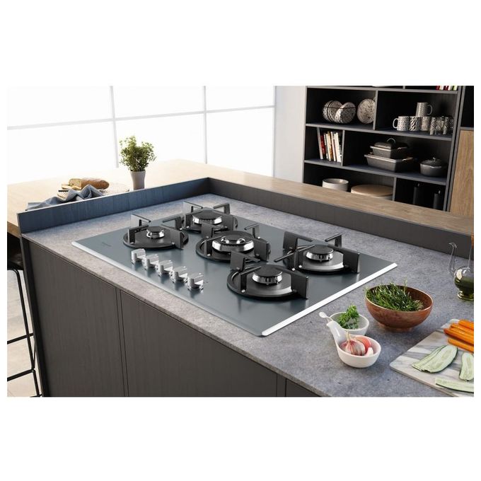 Hotpoint HAGD 72S-SL Linea Estetica Diamond Piano Cottura a Gas 5 Zone 1 Doppia Corona Griglie in ghisa 73 cm Argento