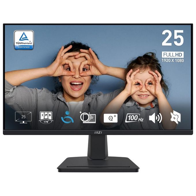MSI PRO MP251 Monitor 24,5'' IPS FHD (1920x1080), 100Hz, 1ms, altoparlanti integrati, Eye-friendly, FreeSync, 1x HDMI e 1x DP, VESA - HDMI 1.4b, D-Sub (VGA)