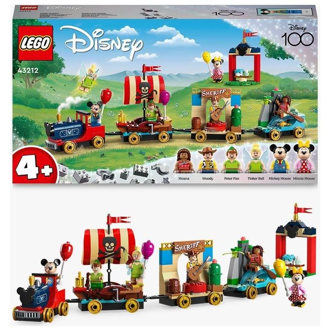 LEGO Disney 43212 Treno delle Celebrazioni Disney 100° Anniversario con Carri Giocattolo e Figure di Topolino e Minnie